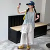 Conjunto Irregular de Verano para Niñas 2026 Nuevo Estilo Coreano Moderno Casual sin Mangas Pantalones de Pierna Ancha y Falda Conjunto de Dos Piezas