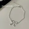 Pulsera de Plata de Ley S925 con Lazo para Mujer, Dulce y Linda, Estilo Coreano Suave, Joyería Versátil y Apilable de Cadena Fina