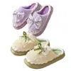 Pantuflas de felpa con lazo para mujer, pantuflas de interior para otoño e invierno, con suela gruesa, forro polar, cálidas y lindas