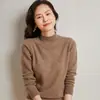 Novo Suéter de Tricô de Cashmere Feminino Outono/Inverno 2026, Gola Alta Meia, Solto, Fashion, Versátil, Emagrecimento, Estilo Curto