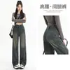 Jeans de Pierna Ancha Color Gris Cemento para Mujer Sueltos Primavera y Otoño Nuevos de Cintura Alta Versión Estrecha Retro Nostálgico Pantalones Largos Rectos hasta el Suelo