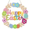 Letrero de Puerta con Decoración de Pascua de Madera Transfronteriza, Adorno Colgante para Porche de Puerta Principal de Granja Festiva, Decoración Colgante de Corona de Huevo de Pascua de Madera