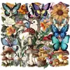 Pacote com 50 Folhas de Adesivos Transparentes Estilo Retrô de Cogumelo, Planta, Borboleta e Animal de Estimação - Adesivos à Prova d'Água para Decoração de Diário DIY