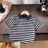 Conjunto de Verão para Bebê Menino Listrado com Botões Manga Curta Duas Peças Roupas de Verão Infantis 1-3-5 Anos Roupas Infantis