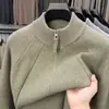 Suéter com Gola Alta e Zíper para Homens, Novo Estilo Outono e Inverno 2025, Pulôver Soltinho, Tricô Básico Liso, Tendência para Homens