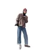 [En stock] 13 pantalones vaqueros holgados de cintura alta, rectos y forrados de vellón para mujer, de invierno, nuevos, estilo coreano