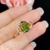 Nuevo Elegante Anillo Abierto Ovalado de Simulación Abuela Turmalina Verde Oliva para Mujer Chapado en Oro Rosa de 18K
