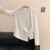 Camiseta de Manga Larga con Cuello Redondo y Hombro Retorcido Estilo Puro Deseo para Mujer, Nuevo Top de Diseño Ajustado Otoño/Invierno
