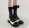 Calcetines de lazo de terciopelo para mujer, calcetines jk con encaje, calcetines finos de lolita para primavera y verano, calcetines de canalé de media caña, calcetines dulces con encaje