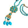 Collar oumala Chapado en Oro Verdadero Turquesa Pendientes con Pasador de Plata 925 Colgante de Piedra Antigua Collar Largo B85