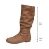 Otoño 2026 Nuevas Botas Altas hasta la Rodilla Plisadas de Punta Redonda Talla Grande para Mujer Suela Plana Cremallera Lateral Transfronteriza Adelgazantes Ligeras Botas Arrugadas