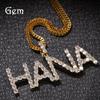 Hip Hop Personalidade 3.5mm Single Row Zircon Small Letter Stitching Pingente Personalizado Masculino Carta Pingente Colar
