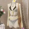 Nuevo traje de baño con protección solar de manga larga europeo y americano, bikini de playa para mujer de cuatro piezas separadas