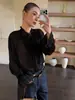 Novo para Outono 17/8 Início do Outono Estilo Corte Francês Romântico e Requintado Transparente Elegante Camisa com Gola Alta e Gravata F1177