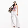 Pantalones de Pierna Ancha Acampanados, Holgados, Cómodos, Lavados, Versátiles, de Cintura Alta, Adelgazantes, con Caída, de Color Sólido, Estilo Retro Americano de Moda para Mujer 2026