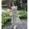 Chifón Verano Nuevo Estilo Mangas Cortas Volantes Dulce Temperamento Estilo Suave Falda Midi Floral Francesa