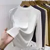 Camiseta Interior de Color Puro para Principios de Primavera, Cuello Alto Pequeño, Cuello Semi-Alto, Algodón Elástico con Hilo, Versátil, Aspecto Adelgazante, Top de Manga Larga para Mujer