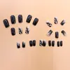 Uñas Vestibles Estilo Llama Negra y Dorada, Estilo Corto, Efecto Iluminador, Piezas de Uñas Vestibles Desmontables Venta al por Mayor