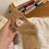 Calcetines de longitud media con flocado, estilo coreano lindo, estilo Ins, animales de dibujos animados suaves, para niña, suaves, tipo cera, de algodón, combinan con todo