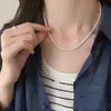 Collar de Corazón Blanco Cepillado Plateado Perla Apilable para Mujer Lujo Accesible Nicho Gama Alta Cadena para Clavícula Collar Simple Versátil