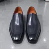 Zapatos de Cuero Británicos de Punta Cuadrada y Tacón Bajo para Hombre de Cuero Genuino Temperamento Negocios Negociación Formal Calzado Individual Retro Traje Boda Zapatos de Hombre
