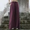 Pantalones de Pierna Ancha de Algodón y Lino, Pantalones Casuales Nuevos, Estilo Chino Artístico, Pantalones Anchos Retro con Caída para Mujer, Holgados y Adelgazantes para Primavera y Verano