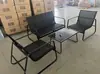 Conjunto de Quatro Peças Textilene para Pátio Externo Le Fangtian: Combinação de Mesa, Cadeiras, Sofá e Mesa de Centro para Lazer ao Ar Livre em Estilo Arte em Ferro