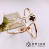 Pulsera de Oro Rosa de 18K Estilo Japonés y Coreano Color Acero Titanio Oro Negro y Blanco Pulsera Simple de Apertura Joyería Pulsera Trébol de Cuatro Hojas