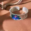 Pulseira Base Sutra do Coração de Lótus Prata Pura 9999 Esmalte Antigo Sólido Aberta Prata Chinesa Retrô Atacado