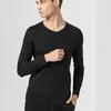 Camiseta de Manga Comprida Masculina Primavera Camisa Base Branca Suéter Primavera e Outono Cor Sólida Roupa Íntima Masculina Tamanho Grande Top