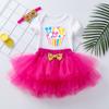 Ropa de verano para niños de 0 a 2 años, conjunto de tres piezas con falda tutú de malla y estampado de dibujos animados de manga corta
