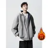 Moletom com capuz pesado estilo americano, cool e estiloso para streetwear masculino, design oversized da moda high-street, jaqueta cardigan com capuz versátil para casais