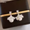 Pendientes de Perla con Forma de Abanico de Ginkgo de Aguja Plateada, Lujo Ligero, Pendientes de Alta Gama, Nicho, Simples, Elegantes, Modernos