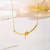 Collar de Nudo de Cuerda, Aretes Huecos Estilo Francés de Acero Inoxidable con Lazo, Perlas de Agua Dulce, Dulce y Elegante Set de Regalo para Mejores Amigas