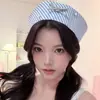 Boina Octogonal Azul Coreana com Laço Chapéu Azul Marinho Fofo Chapéu Quente Feminino Outono e Inverno Estilo Japonês Chapéu de Marinheiro