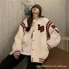 Traje de Béisbol para Mujer Otoño e Invierno 2021 Nuevo Holgado Estilo Coreano Cárdigan Suéter Chaqueta Estilo Salado Calle Frita Abrigo Superior