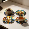 Conjunto de Porta-Copos de Madeira Xadrez com Vidro Pintado Transfronteiriço com Padrão Mandala, Porta-Copos Artísticos de Mesa Estilo Europeu