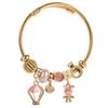 Panjiadora Pulseira de Aço Inoxidável Novo Estilo Feminina Balão de Ar Quente Coelho Pingente de Liga Cravejado com Diamante Pulseira de Casal Versátil
