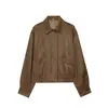 Fabricante de ropa para mujer transfronterizo al por mayor 2026 chaqueta corta casual de gamuza con solapa, bolsillo y cremallera, manga larga, color sólido, prenda de abrigo