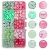 Contas redondas de doce 8MM de importação em caixa de 10 compartimentos, contas de vidro coloridas em blocos, acessórios para joias DIY, materiais para colares e pulseiras