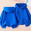 2026 Fábrica de Origen Transfronteriza Chaqueta con Cremallera para Niños, Forrada de Polar y Engrosada, Sudadera con Cremallera de Color Sólido para Niños y Niñas en Otoño e Invierno