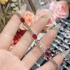 Brazalete de camelia elegante delicado granada rubí chapado antiguo oro de 18K completo Diamante lujo banquete gota de agua brazalete