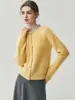 Cárdigan de Punto de Cachemira de Alta Gama Incrustado de Diamantes para Mujer en Otoño e Invierno Nuevo Color Puro Cuello Redondo Top Versátil Chaqueta Suéter