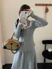 Conjunto de Dos Piezas: Chaqueta de Punto con Encaje Empalmado y Falda de Punto 2025 Otoño e Invierno Nuevo Elegante Traje con Efecto Adelgazante Tendencia para Mujer