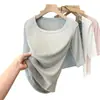 Nueva camiseta de punto fino acanalado de verano diseño estilo coreano para mujer, corte ajustado, versátil, cuello redondo, manga tres cuartos