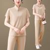 Conjunto de Ropa Deportiva para Mujer de Edad Media 2026 Nuevo Verano Casual Camisa Polo de Manga Corta de Seda Helada Conjunto Delgado de Dos Piezas