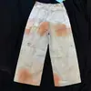 Marca Tendência Jiayiku 2025 Jeans Lavado Retro Americano com Estampa 3D Calças de Corte Reto Personalizadas Cleanfit Perna Larga