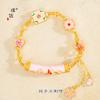 Tienda de Oro Mismo Estilo Oro de Arena Vietnamita Nuevo Estilo Chino Rosa Antiguo Melocotón Flor de Durazno Curva Mariposa Pulsera DIY Tejida a Mano Mujeres