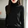 Blusa de tricô versátil, cor sólida, gola alta com borda enrolada, novo estilo outono e inverno, elegante, solta, afina a silhueta, feminina, quente