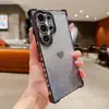 Funda de teléfono móvil a prueba de caídas de cuatro esquinas electrochapada para Samsung S24ULTRA love glitter S23 funda suave A55 agujero fino A54